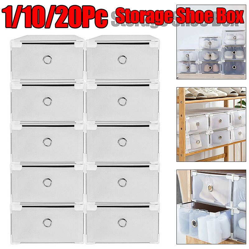 1/10 PCS Foldable Storage Shoe Box Shoe Rack Transparent Drawer Metal Frame Transparent Storage Box S