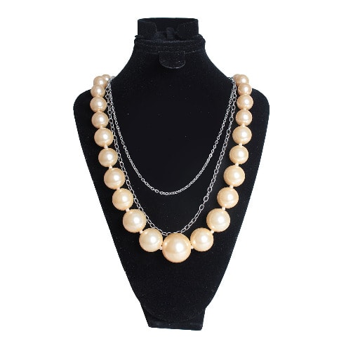 Extra Large Pearls With Double Chain Detail-  White