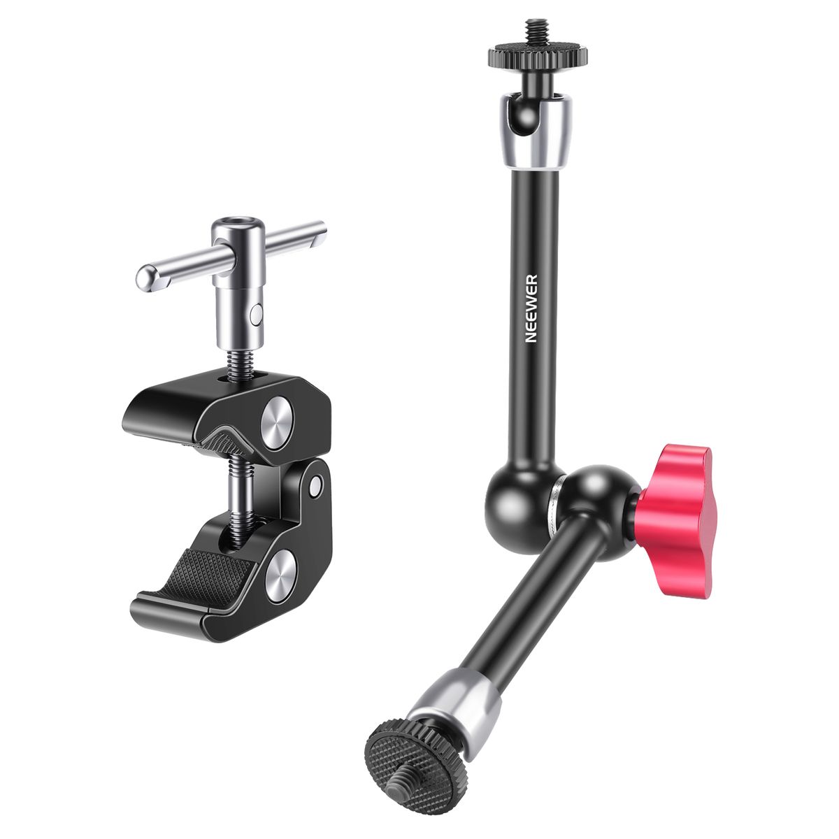 Super Clamp With 1/4"&3/8" Thread And 9.8"/25cm Adjustable Magic Arm With 1/4" Screws On Both Ends Compatible With SmallRig Cage, Flash/LED Light/Microphone/Monitor, Max Load 4.4lb/2kg, ST25C