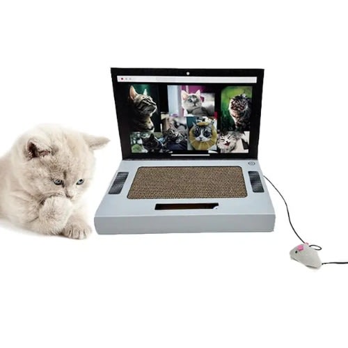 TD Laptop Cat Scratcher With Fluffy Mouse Interactive Toys
