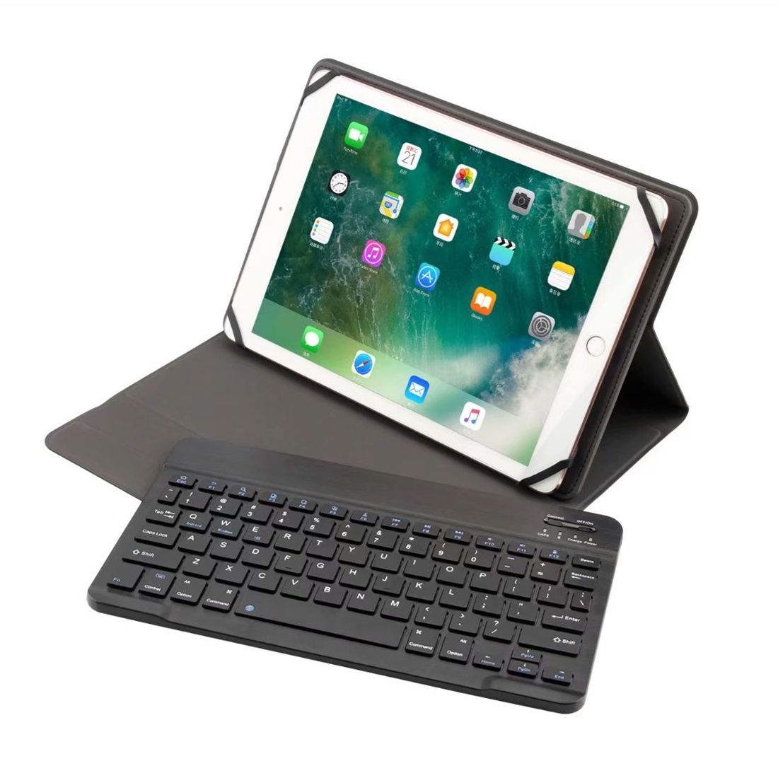 TH10-C For Android & Apple & Windows System 9.7-10 Inch Universal Detachable Bluetooth Keyboard Protective Case With Stand(Black)
