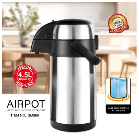 Airpot Vacuum Flask - Hot Stainless Steel - 4.5L
