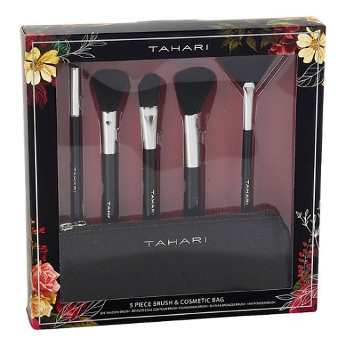 Brush & Cosmetic Bag Set - 5 Pieces - Black