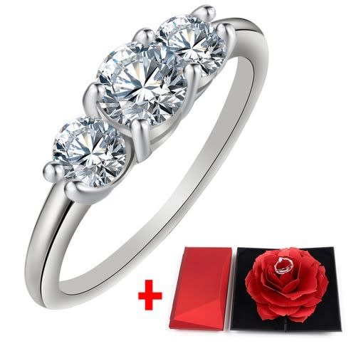 Diamond Engagement Ring For Women + Ring Box - Silver