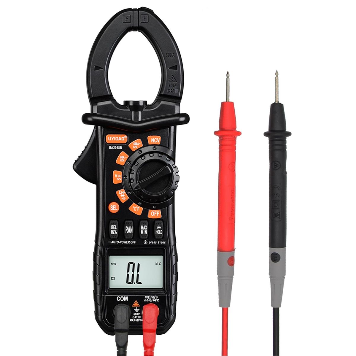 UYIGAO UA2018B Clamp Meter Portable Handheld Digital Clamp Multimeter LCD Display Auto Range AC/DC Voltage AC Current Universal Tester with Backlight  Capacitance Resistance Frequency Temperature Measure Diode Hz Tester