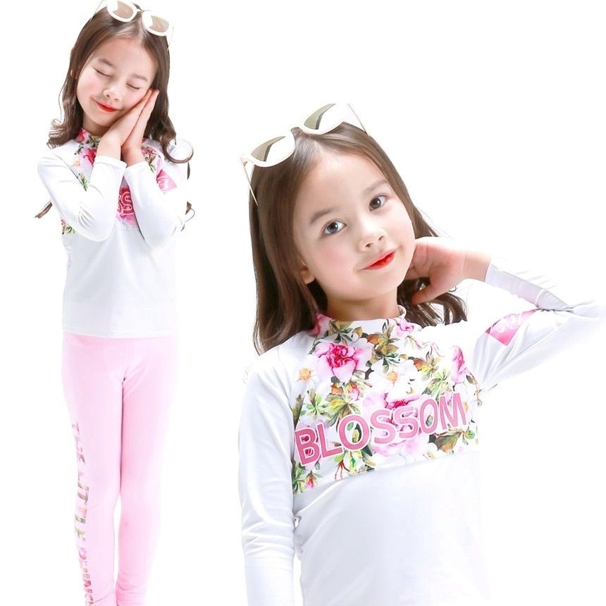 Kids Swimming Costumes Long Sleeve Swimwear For Girls, White