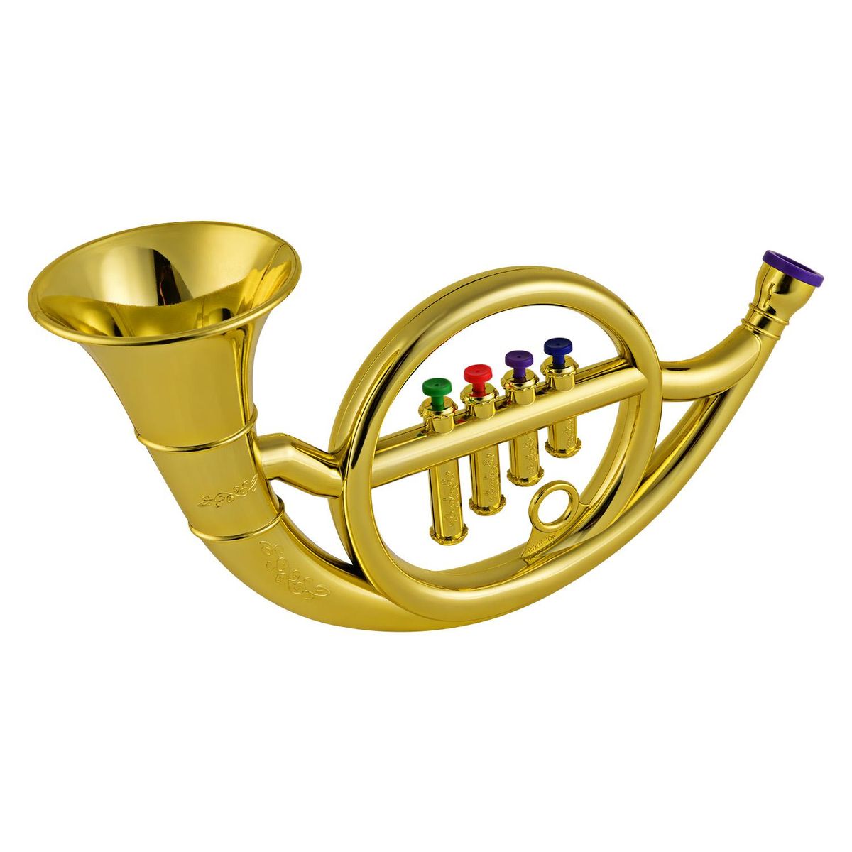 Musical Wind Instruments French Horn for Kids Toddlers ABS Metallic Gold Horn with 4 Colored Keys