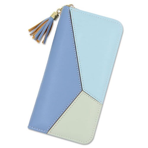 Ladies Leather Clutch Long Wallet For Women Zipper Purse - Casual Card Holde - Blue