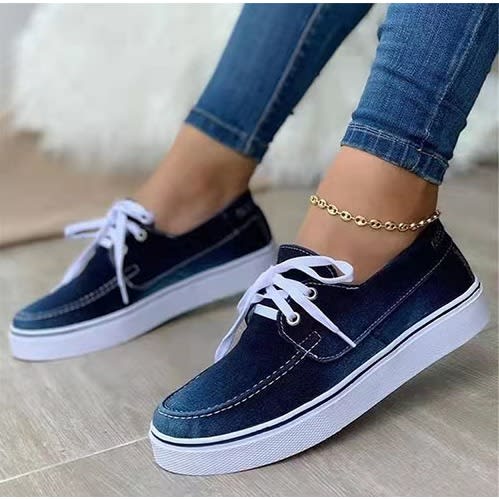 Denim Shoe Lace Up Canvas Sneakers- Blue