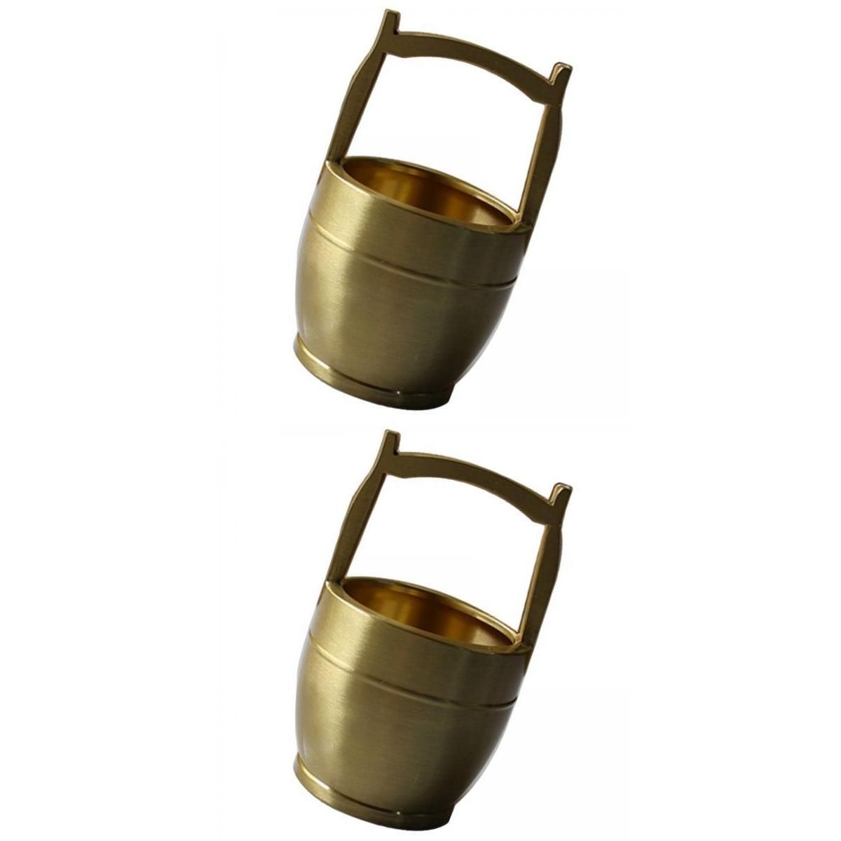 2pcs Brass Bucket Ornaments Handicraft Figurines Symbolizing Wealth