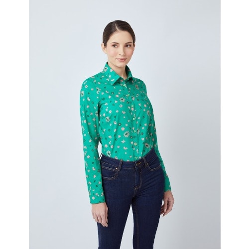 Women's Green & Pink Floral Print Semi Fitted Shirt