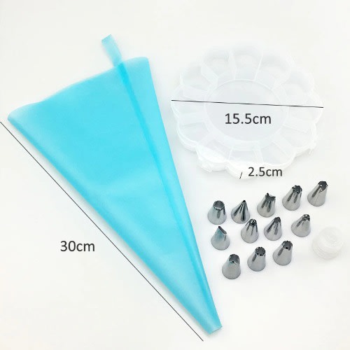 14 Pcs Cake Decorating Tools Set - 12 Cake Decorating Tips - 1 Coupler - 1 Pastry Bag