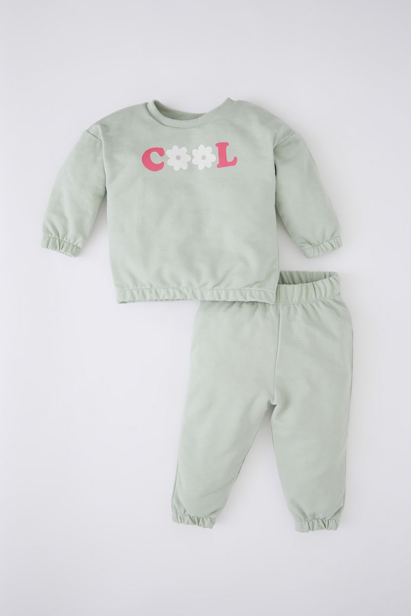 2 Piece BabyGirl Casual Regular Fit Long Sleeve Bike Neck Knitted Set - Turquoise