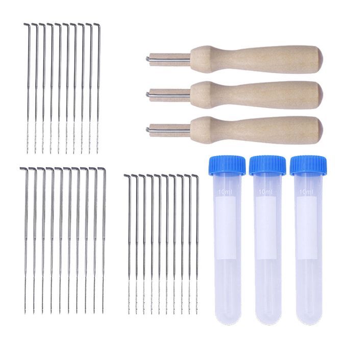 30Pcs 3 Sizes Wool Felting Needles With 3 Clear Bottles And 3 Wooden