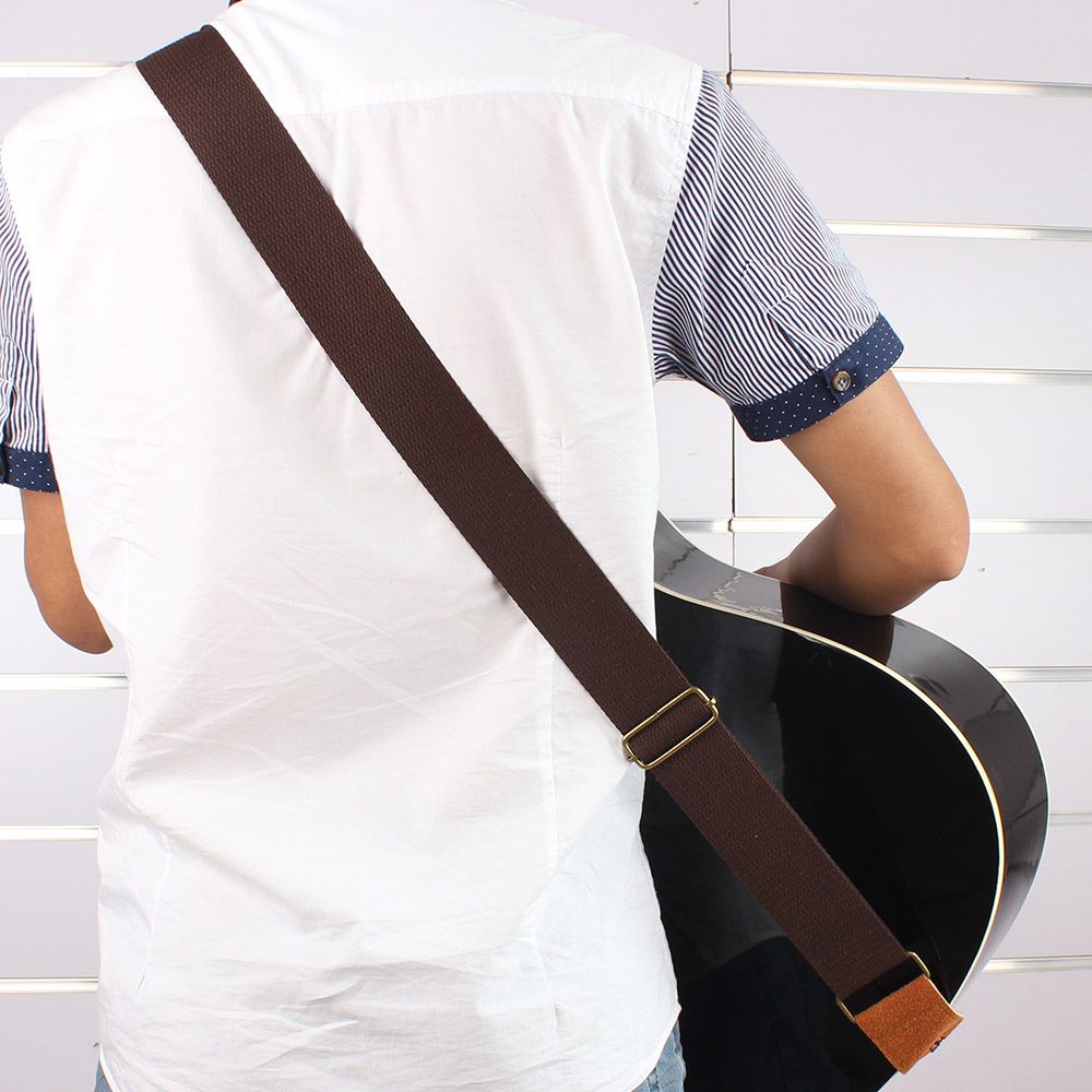 Adjustable Belt Woven Cotton Guitar Strap With Leather
