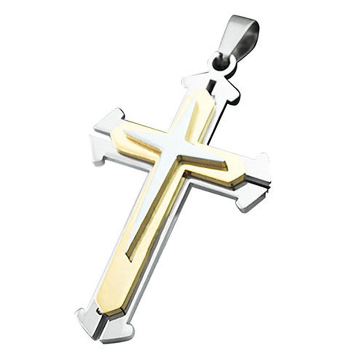 Men\'s Fashion Cross Pendant Stainless Steel Chain Necklace Jewelry Charm Gift-Golden
