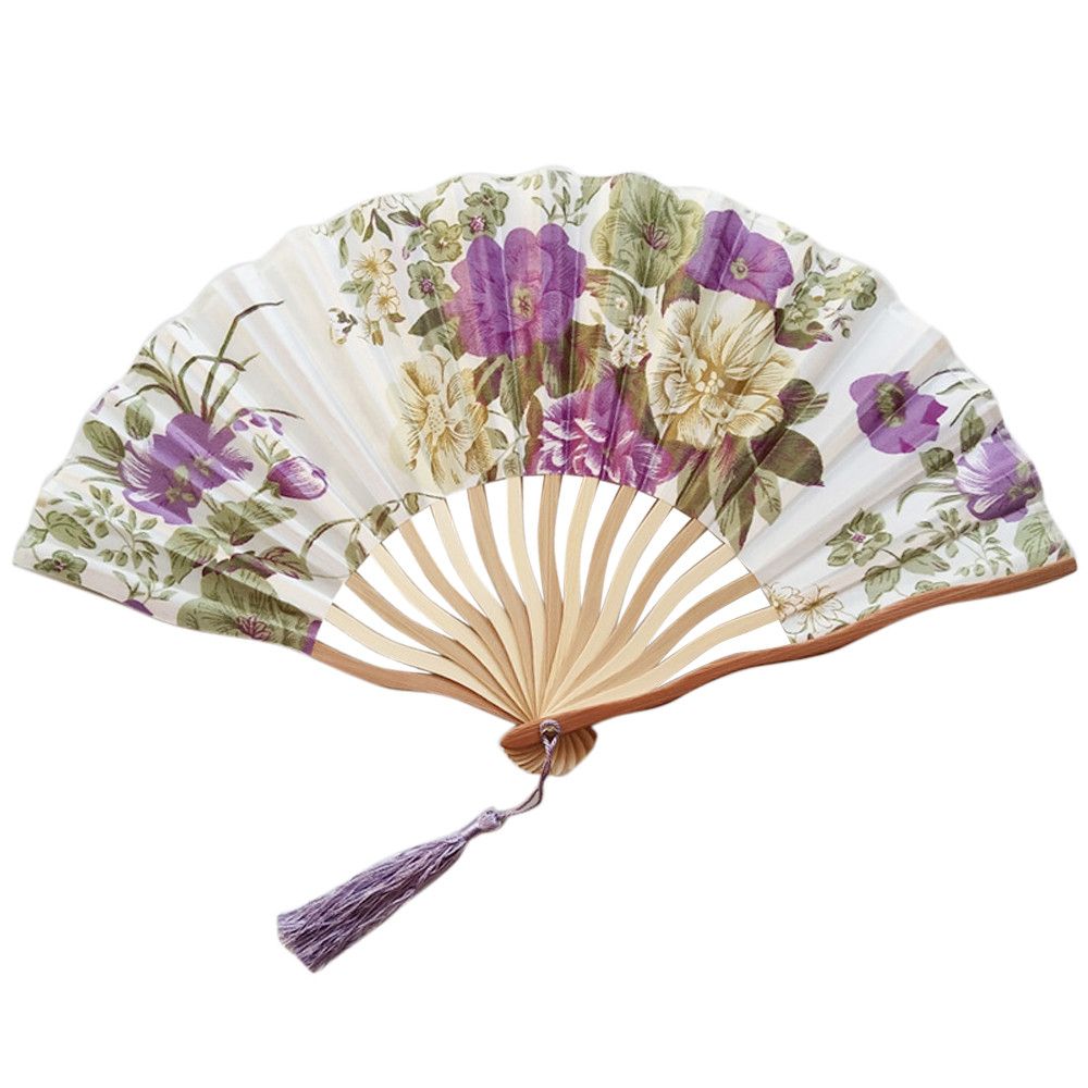 Chinese/Spanish Gift #H30 Dropshipping Hand Paper Wedding Fan Folding Summer Party Dance Colorful Held Style Bamboo Flower
