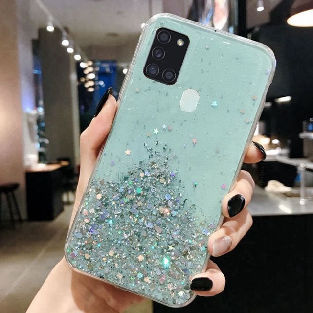 For Samsung Galaxy A21S Case Bling Glitter Phone Cover Samsung A53 A21S A21 S A 21S A52S A52 A72 A51 A71 A50 A70 A32 A12 Covers-Green