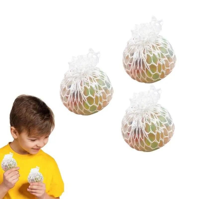 Squeeze Toy Ball Fidgets Toy Soft Rainbow Sensory Ball 3pcs Squish Balls Singular Toys With Colorful Beads Non-sticky Cute Pinch