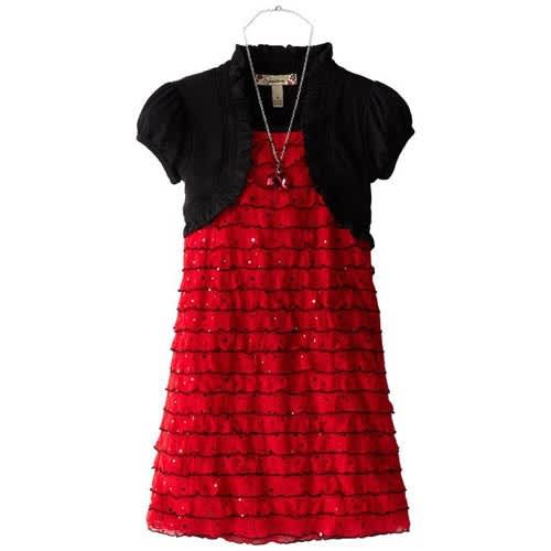 Little Girls' Eyelash Dress with Shrug - Red