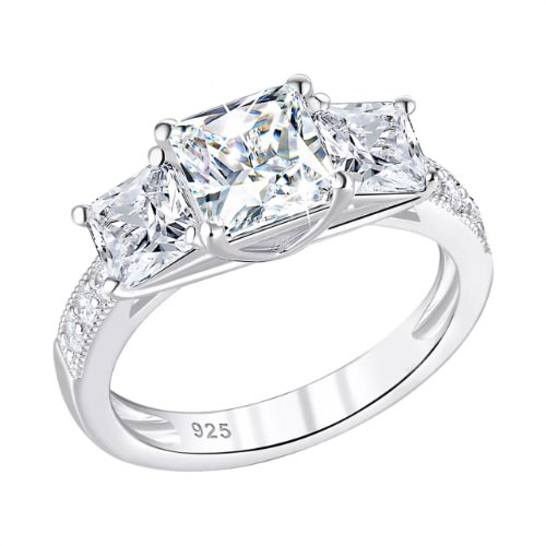 Non - Tarnish Three Stone Engagement Ring