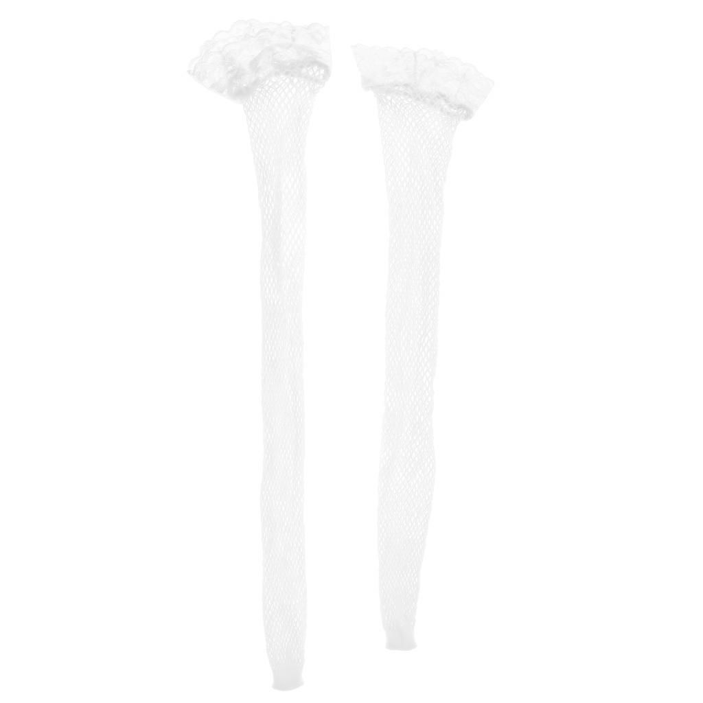Women Fishnet Lace Top Mesh High Thigh Stockings Long Socks White