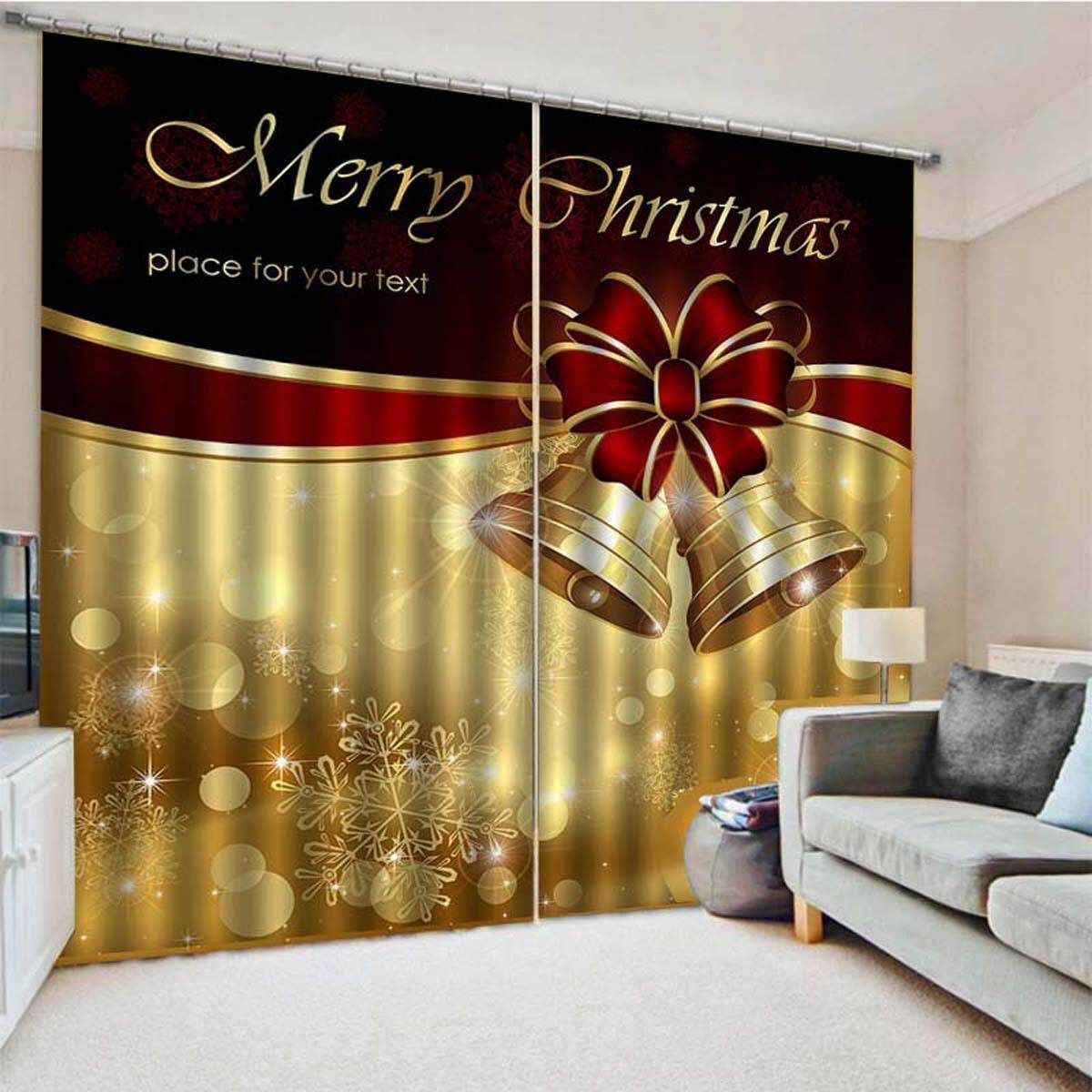 2Pcs 85X200CM Christmas Window Curtain Drape Xmas Decoration Bedroom Living Room Yellow