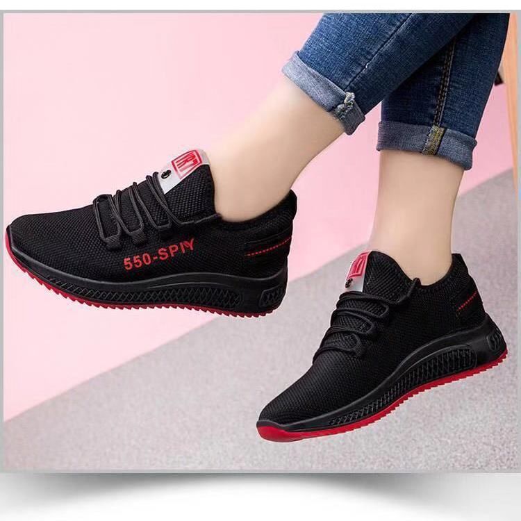 Women's Breathable Lace-up Sneakers-BL03-Black/Red