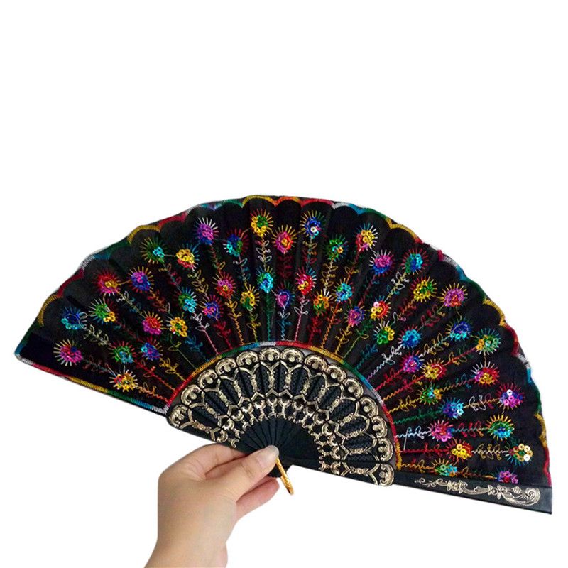 For Gift Flower 2020 Party Wedding Held Lace Folding Pattern Home Dance Practical Fans #0509 Silk Craft Fan Spanish Hand Drop