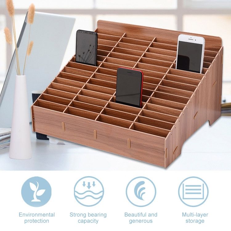 Shelf＆Hooks Wooden Multi-cell Mobile Phone Tempered Film Stand