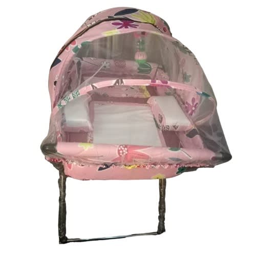 Baby Bed With Stand And Mosquito Net-pink