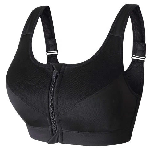 Women Padded Sport Vest With Adjustable Wide Strap And Zipper Women Bra- Black