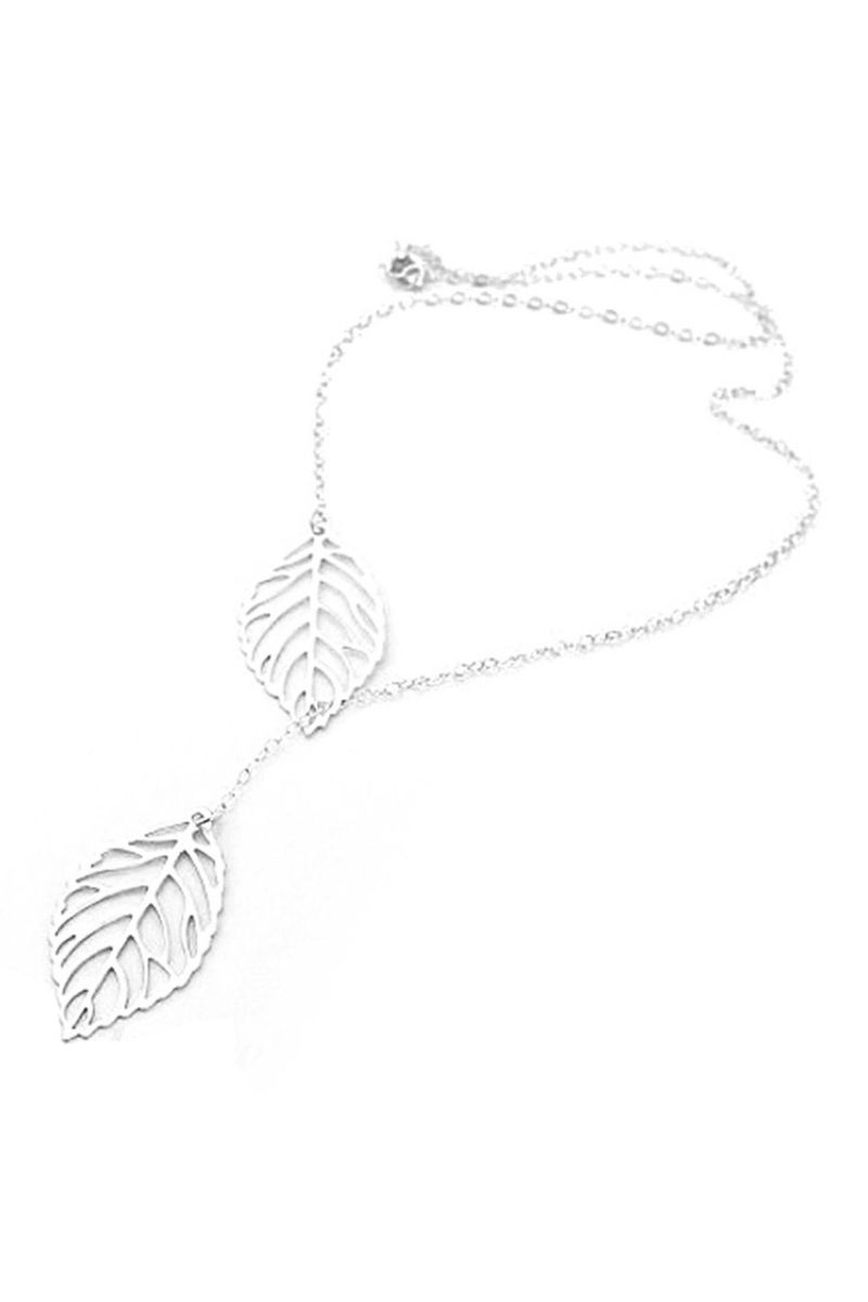 Women's Hollow Out Leaves Statement Pendant Necklace Silver