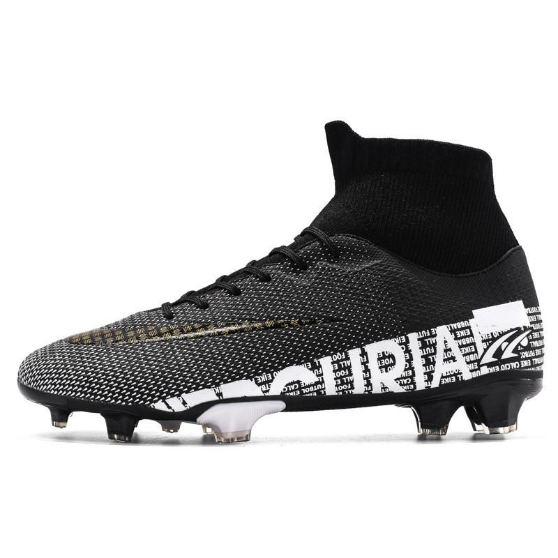 Men Soccer Shoes AG High Ankle Football Boots MenSneakers-Black