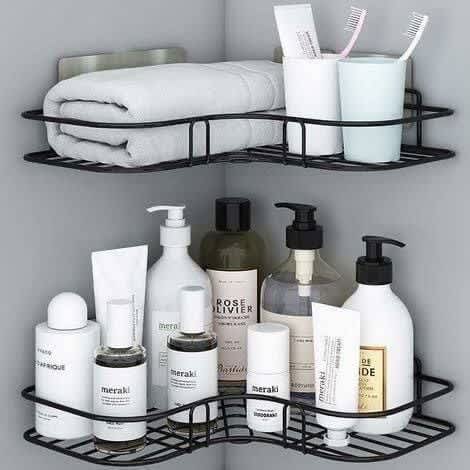 Double Layer Bathroom Corner Shelf - Black