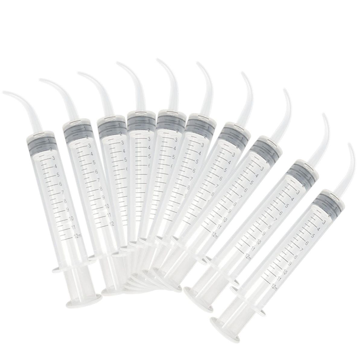 10Pcs 12ML Plastic Dental Irrigation Aspirating Syringe Rinse Teeth Whitening Flexible Composite Resin for Measuring, Watering, Refilling
