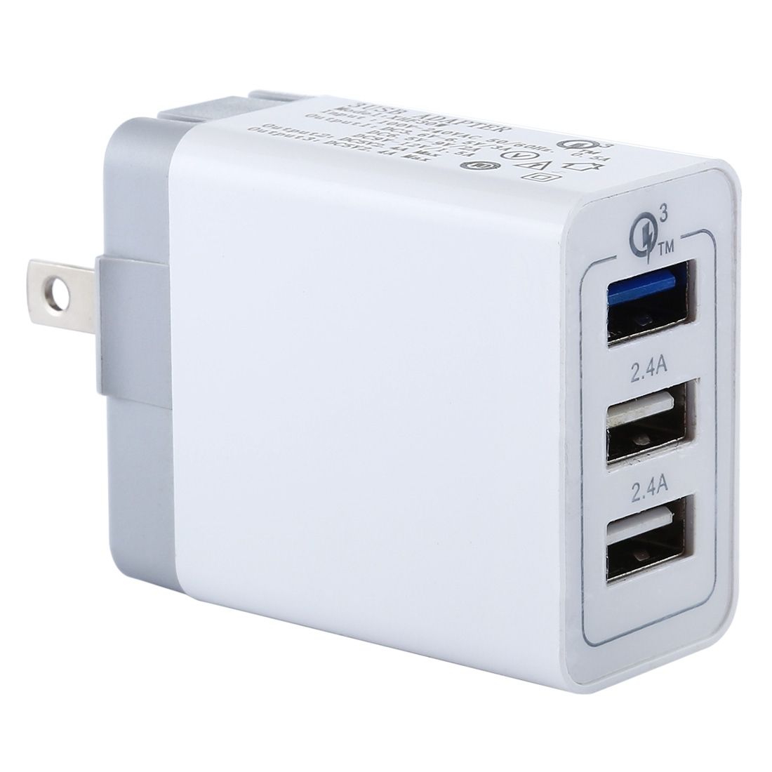 3 USB Ports (3A + 2.4A + 2.4A) Quick Charger QC 3.0 Travel Charger, US Plug