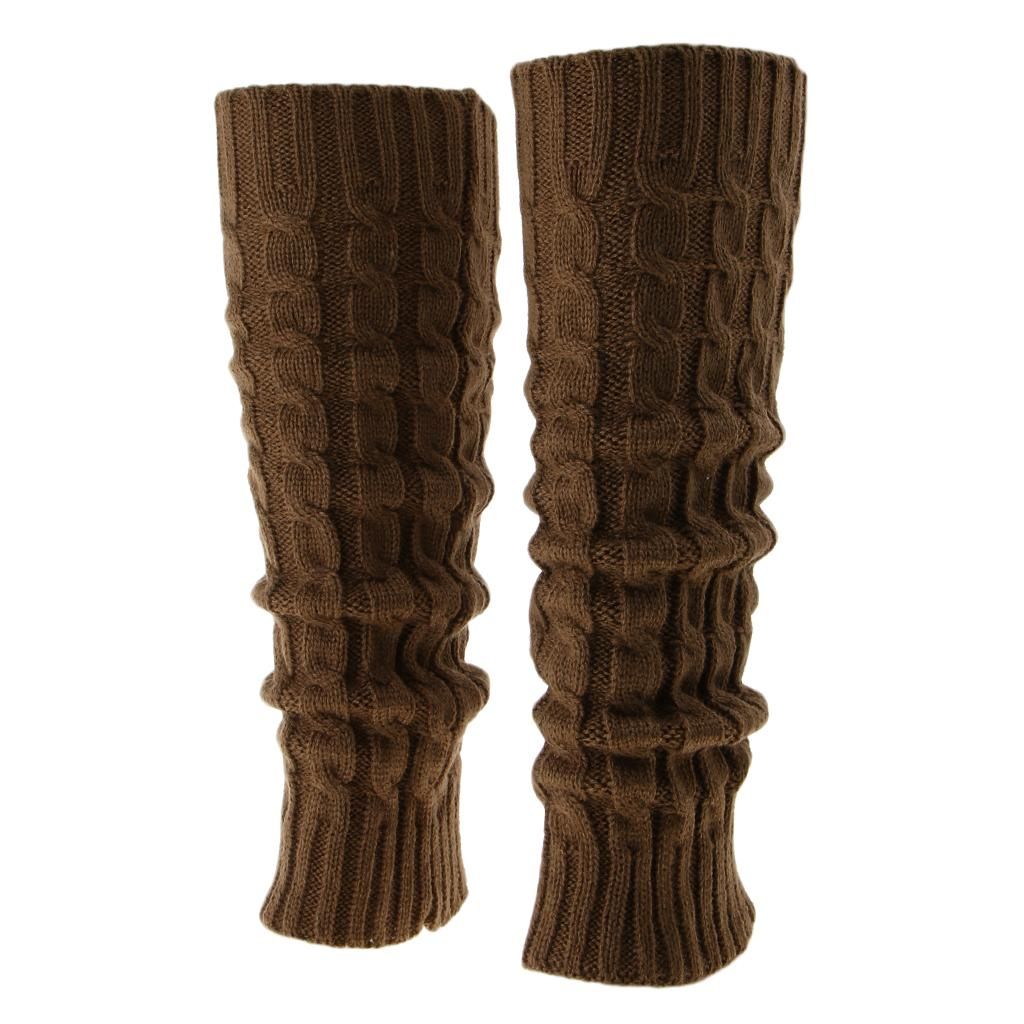 Women Ladies Winter Warm Leg Warmers Cable Knitted Crochet Socks Khaki