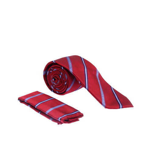 Striped Tie & Pocket Square - Red & Blue