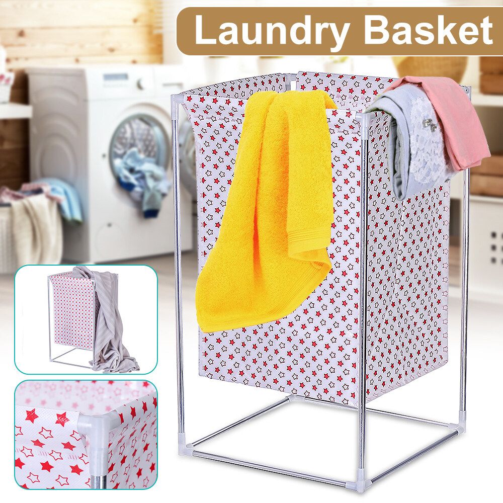 Laundry Basket Clothes Storage Box With Wheels Dirty Clothes Basket Frame Waterproof Non-woven Fabric Pink