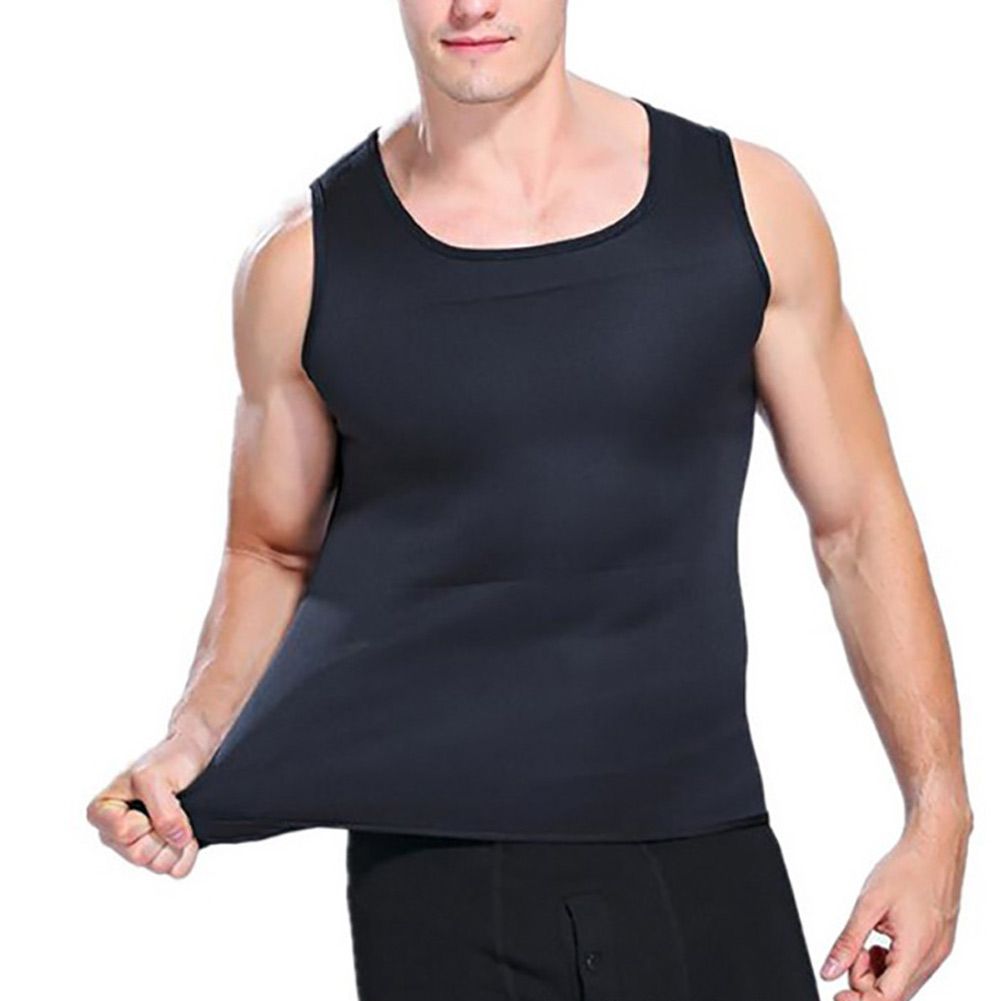 Men Sports Vest Slim Fit Sleeveless Skinny Fitness Exercise Workout Casual Tops Slimming Belt Belly Men Burning Shaperwear-black