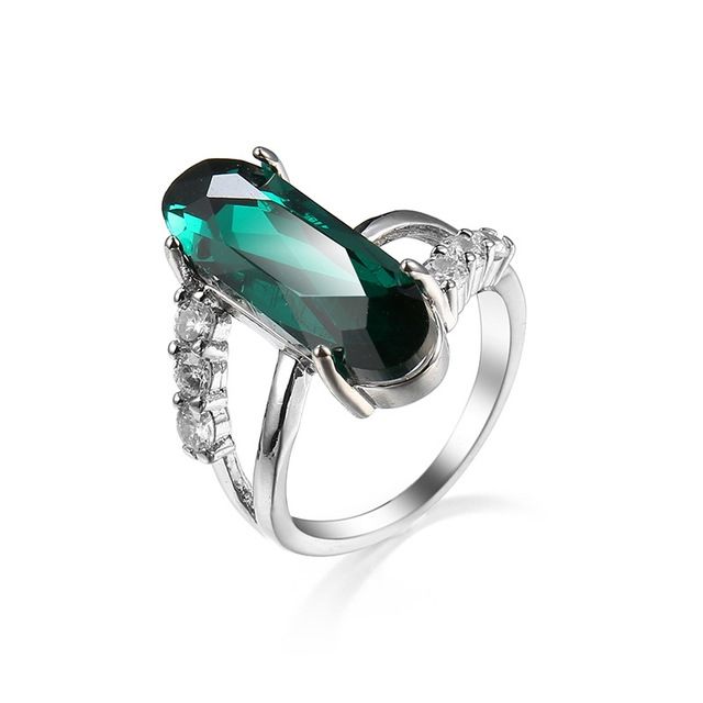 Classic Sterling Silver Zircon Crystal Engagement Ring For Women,Size:7(Green)