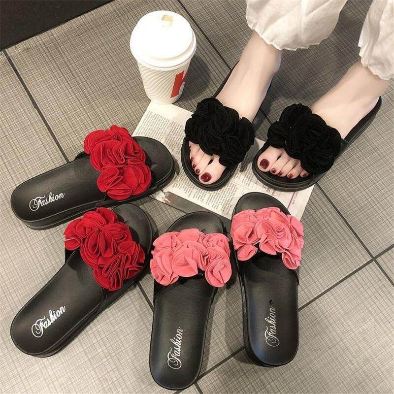Large Size Slippers Women 2019 Summer New Flower Fashion Slippers Red 38