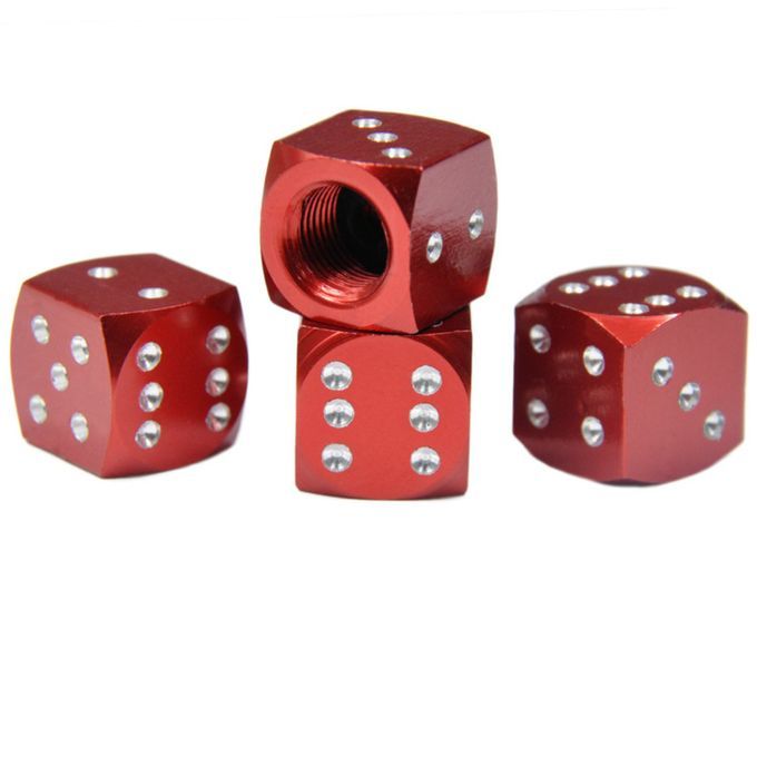 4Pcs Dice Design Dust Valve Caps Motorcycles Electric-Red