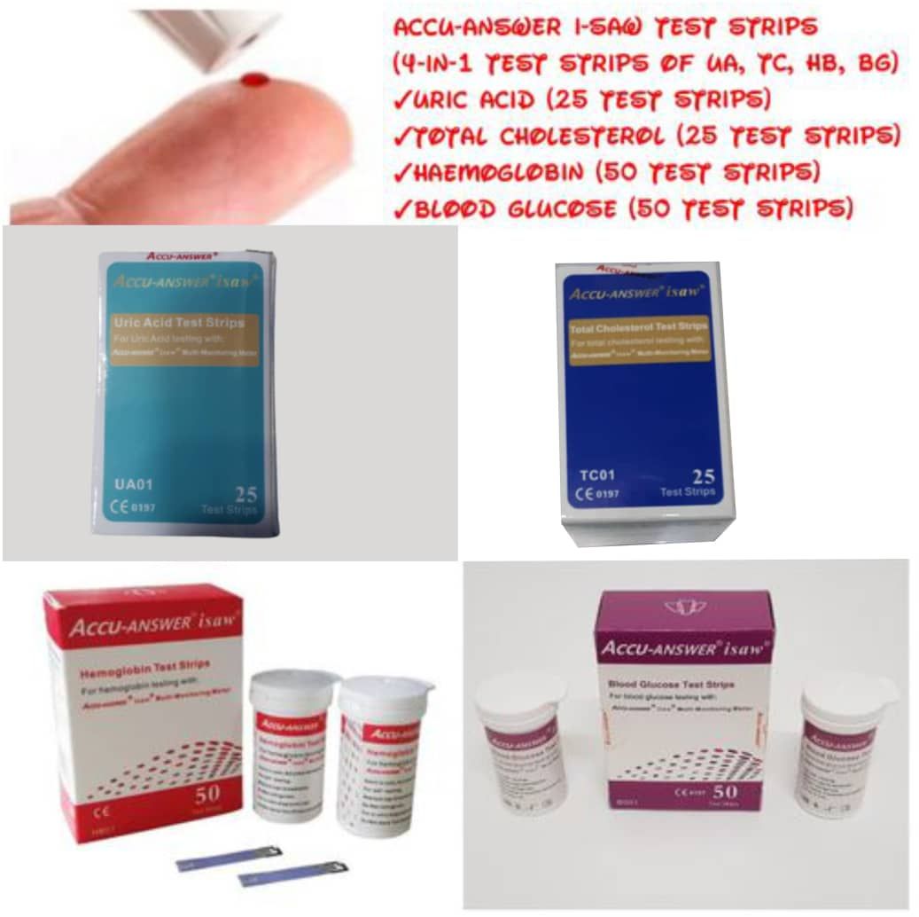 Isaw Heamoglobin -50+glucose-50+Uricacid-25+cholesterol-25 Test Strip