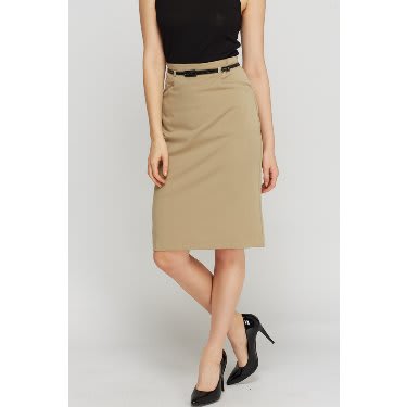 High Waist Belted Pencil Skirt - Beige