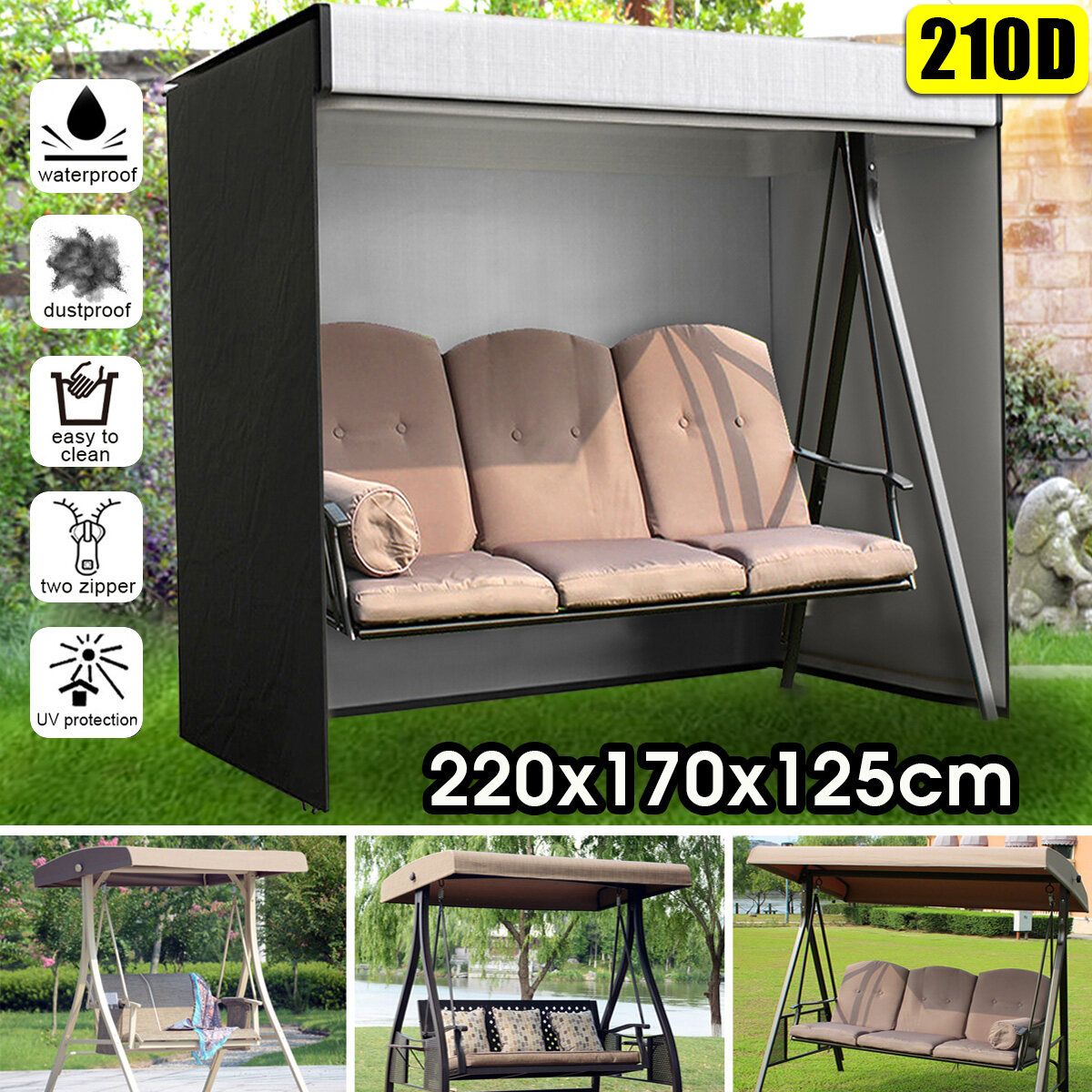 3 Seater Canopy Swing Seat Hanging Chair Cover Garden Patio Hammock Protector