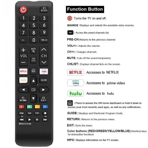 Remote Control For Samsung 4k Uhd Qled Smart Tv - With Netflix & Prime Button