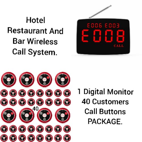 Hotel Restaurant Service Wireless Call System - For Bar Waiters & Customers  - 40buttons - 1monitor