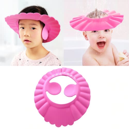 Adjustable Kids And Baby Shower Cap With Ear Cover - Pink
